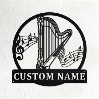 Custom Harp Musical Metal Wall Art, Personalized Harp Musical Name Sign Decoration For Room, Harp Musical Home Decor, Custom Harp Musical, Metal Laser Cut Metal Signs Custom Gift Ideas