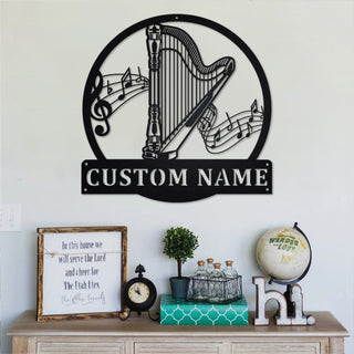 Custom Harp Musical Metal Wall Art, Personalized Harp Musical Name Sign Decoration For Room, Harp Musical Home Decor, Custom Harp Musical, Metal Laser Cut Metal Signs Custom Gift Ideas