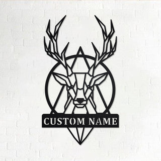 Custom Deer Geometric Metal Wall Art, Personalized Deer Geometric Name Sign Decoration For Room, Deer Home Decor, Custom Deer Geometric, Metal Laser Cut Metal Signs Custom Gift Ideas