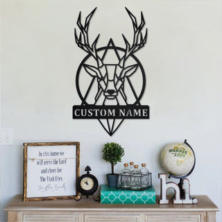 Custom Deer Geometric Metal Wall Art, Personalized Deer Geometric Name Sign Decoration For Room, Deer Home Decor, Custom Deer Geometric, Metal Laser Cut Metal Signs Custom Gift Ideas