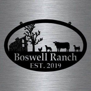 Metal Farm Sign , Barn And Cow, Chicken, Dog, And Goat Personalized Family Name Metal Sign Wedding Gift Personalized Gift, Laser Cut Metal Signs Custom Gift Ideas