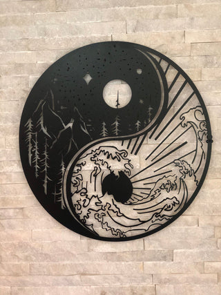 Yin Yang, Waves & Mountains, Metal Wall Art, Large Metal Wall Decor, Wall Hangings, Metal Wall Signs, Housewarming Gift, Metal Laser Cut Metal Signs Custom Gift Ideas