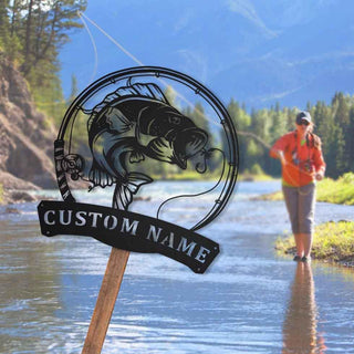 Personalized Bass Fishing Fish Pole Metal Sign Art, Custom Fishing Bass Metal Sign, Fishing Bass Gifts For Men, Fishing Bass Gift, Laser Cut Metal Signs Custom Gift Ideas