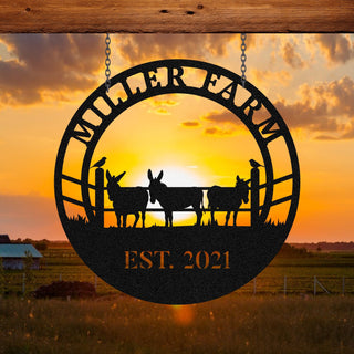 Personalized Metal Farm Sign Donkey Mule Monogram, Metal Laser Cut Metal Signs Custom Gift Ideas