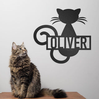 Personalized Cat Metal Wall Art, Cat Signs With Name, Curly Tailed Cat Sitting, House Decor, Gift For Cat Lover, Wall Decor, Laser Cut Metal Signs Custom Gift Ideas