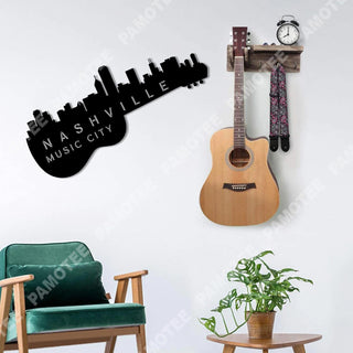 Nashville Music City Guitar Metal Sign, Gift For Musician, Guitar Player, Metal Laser Cut Metal Signs Custom Gift Ideas