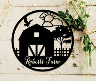 Personalized Farm Scene Metal Sign, Family Name Sign, Housewarming Gift, Personalized Metal Wall Art, Personalized Farm Monogram Metal Sign, Laser Cut Metal Signs Custom Gift Ideas