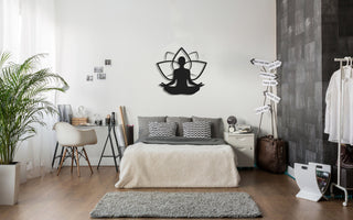 Lotus Flower With Yoga Pose Metal Wall Decor, Metal Wall Art, Housewarming Gift, Home Decor, Office Decor, Interior Design, Metal Laser Cut Metal Signs Custom Gift Ideas