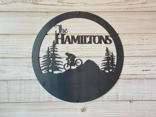 Aeticon PrintPrint Mountain Biking Sign, Round Custom Cut Metal Sign, Personalized Gift Laser Cut Metal Signs Custom Gift Ideas