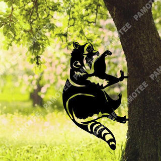 Funny Raccoon Tree Metal Art, Garden Metal Decor, Metal Laser Cut Metal Signs Custom Gift Ideas