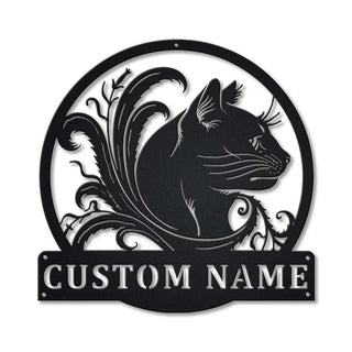 Personalized Black Cat Floral Metal Sign Art, Custom Black Cat Floral Metal Sign, Animal Funny, Father's Day Gift, Pets Gift, Laser Cut Metal Signs Custom Gift Ideas