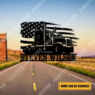 Custom Truck And American Flag Metal Sign, Gift For, Husband, Gift For Him, Metal Laser Cut Metal Signs Custom Gift Ideas