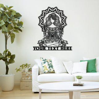 Personalized Yoga Girl Mandala Metal Sign, Custom Yoga Studio, Meditation Room, Home Wall Decor, Wedding, Anniversary Art Gift For Her, Metal Laser Cut Metal Signs Custom Gift Ideas