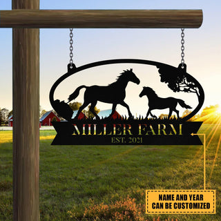 Metal Horse Sign Monogram, Custom Outdoor Farm, Stable, Acres, Front Gate, Wall Decor Art Gift, Metal Laser Cut Metal Signs Custom Gift Ideas