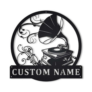 Personalized Gramophone Monogram Metal Sign Art, Custom Gramophone Name Metal Sign, Gramophone Gifts For Gift, Musical Instrument Gift, Laser Cut Metal Signs Custom Gift Ideas