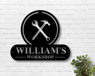 Christmas Gift, Fathers Day Gift Personalized Workshop Sign Personalized Fathers Day Gift Personalized Metal Sign Custom Name S, Laser Cut Metal Signs Custom Gift Ideas