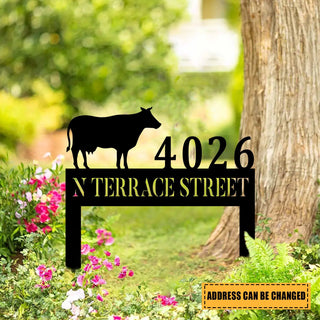 Customized Address Cow Metal Yard Sign, Cattle Barn Steel Art, Farm Metal Sign, Metal Laser Cut Metal Signs Custom Gift Ideas