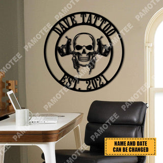 Custom Name And Est Date Skull Tattoo Artist Metal Sign, Steel Wall Hanging, Metal Laser Cut Metal Signs Custom Gift Ideas