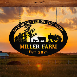 Personalized Metal Farm Sign Barn Cow Tractor Monogram, Outdoor Farmhouse, Metal Laser Cut Metal Signs Custom Gift Ideas