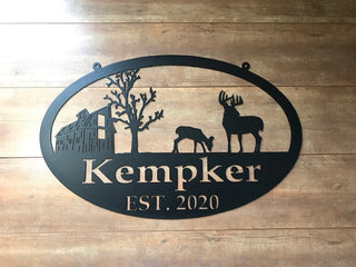 Metal Farm Sign , Deer And Barn Personalized Family Name Metal Sign Housewarming Gift wedding Gift Personalized Gift Metal Wall Art, Laser Cut Metal Signs Custom Gift Ideas