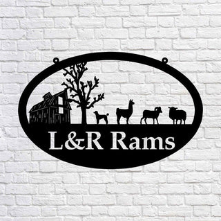 Metal Farm Sign , Barn And Llama, Dog, Ram, And Sheep Personalized Family Name Metal Sign Wedding Gift Personalized Gift, Laser Cut Metal Signs Custom Gift Ideas