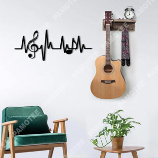 Music Pulse With Treble Clef And Notes Metal Wall Art, Music Room Plaque, Metal Laser Cut Metal Signs Custom Gift Ideas