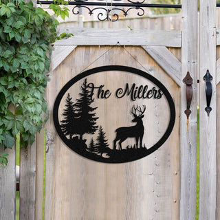 Personalized Family Name Deer Hunting Hunter Metal Sign Monogram, Custom Outdoor, Lodge, Camp, Wall Decor, Metal Laser Cut Metal Signs Custom Gift Ideas