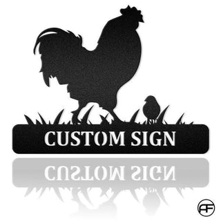 (up To 4 Chicks) Rooster And Chicks Custom Name Metal Sign Farmhouse Decor Afculture Metal Wall Art, Metal Laser Cut Metal Signs Custom Gift Ideas