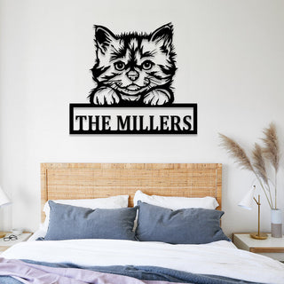 Personalized Kitty Cat Metal Sign, Custom Pet Housewarming Wall Decor, Metal Laser Cut Metal Signs Custom Gift Ideas