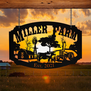 Personalized Metal Farm Sign Barn Cow Tractor Monogram, Custom Farmhouse, Front Gate, Entry Road, Wall Decor Art Gift, Metal Laser Cut Metal Signs Custom Gift Ideas