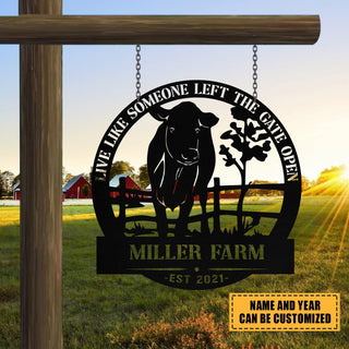 Metal Farm Sign Cow Cattle Monogram, Custom Outdoor Entry Road, Front Gate, Wall Decor Gift, Metal Laser Cut Metal Signs Custom Gift Ideas