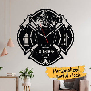 Personalized Clock Metal Wall, Metal Large Wall Clock, Firefighter Clock Metal Signs, Unique Home Decor, Horloge Murale, Housewarming Gift, Laser Cut Metal Signs Custom Gift Ideas