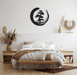 Bonsai Tree Metal Wall Decor, Metal Wall Art, Enso Circle, Tree Of Life Metal Wall Art, Housewarming Gift, Living Room Decor, Metal Laser Cut Metal Signs Custom Gift Ideas