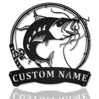 Personalized Catfish Fishing Fish Pole Metal Sign Art, Custom Catfish Fishing Metal Sign, Catfish Fishing Gift, Decor Decoration, Laser Cut Metal Signs Custom Gift Ideas