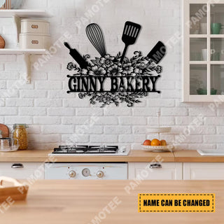 Personalized Name Utensils And Flowers Metal Art, Steel Plaque For Your Kitchen, Metal Laser Cut Metal Signs Custom Gift Ideas