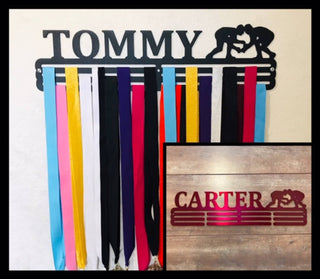 Wrestling Custom Name Medal Hanger Holder Display Rack 3 Rung, Cut Metal Sign, Metal Wall Art, Laser Cut Metal Signs Custom Gift Ideas