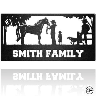 Family Horse Happy Scene Personalized Horse Metal Sign, Horseshoe Art, Western Decor, Initial Metal Sign, Housewarming Gift, Farmhouse Decor Afculture Metal Wall Art, Metal Laser Cut Metal Signs Custom Gift Ideas