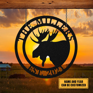 Personalized Family Name Moose Deer Hunting Hunter Metal Sign, Metal Laser Cut Metal Signs Custom Gift Ideas