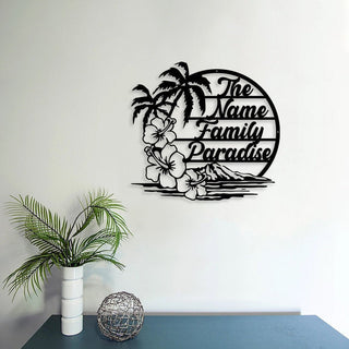 Personalized Family Beach Metal Sign, Beach Palm Tree Paradise Metal Sign, Metal Beach Sign, Family Beach House, Metal Wall Art, Laser Cut Metal Signs Custom Gift Ideas