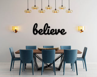 Believe Sign, Believe Metal Word, Inspirational Wall Art, Metal Cursive Word Sign, Cursive Word Wall Art, Farmhouse Decor, Personalized Art, Metal Laser Cut Metal Signs Custom Gift Ideas