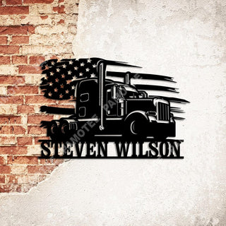 Custom Truck And American Flag Metal Sign, Gift For, Husband, Gift For Him, Metal Laser Cut Metal Signs Custom Gift Ideas