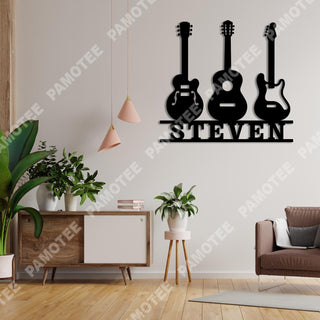 Personalized Three Guitars Metal Sign, Music Studio Wall Art, Metal Laser Cut Metal Signs Custom Gift Ideas