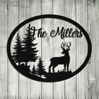 Personalized Family Name Deer Hunting Hunter Metal Sign Monogram, Custom Outdoor, Lodge, Camp, Wall Decor, Metal Laser Cut Metal Signs Custom Gift Ideas