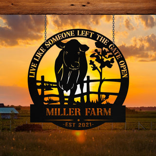 Metal Farm Sign Cow Cattle Monogram, Custom Outdoor Entry Road, Front Gate, Wall Decor Gift, Metal Laser Cut Metal Signs Custom Gift Ideas