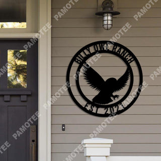 Custom Name And Date Flying Owl Metal Sign, Owl Ranch Door Hanging, Metal Laser Cut Metal Signs Custom Gift Ideas