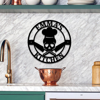 Personalized Name Skull Cooking Chef Metal Sign, Metal Laser Cut Metal Signs Custom Gift Ideas