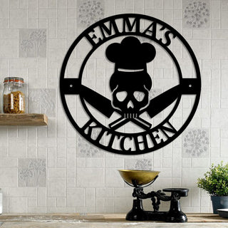 Personalized Name Skull Cooking Chef Metal Sign, Metal Laser Cut Metal Signs Custom Gift Ideas