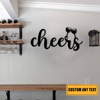 Personalized Cheers Wine Glass Metal Bar Sign, Metal Laser Cut Metal Signs Custom Gift Ideas