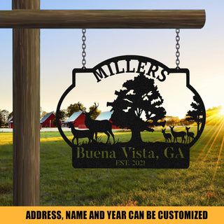 Personalized Family Name Deer Hunting Metal Sign, Custom Outdoor Farm, Wall Decor, Art Gift For Him, Metal Laser Cut Metal Signs Custom Gift Ideas