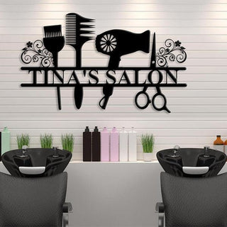 Hair Stylist Salon Customized Name Cut Metal Sign Decorations